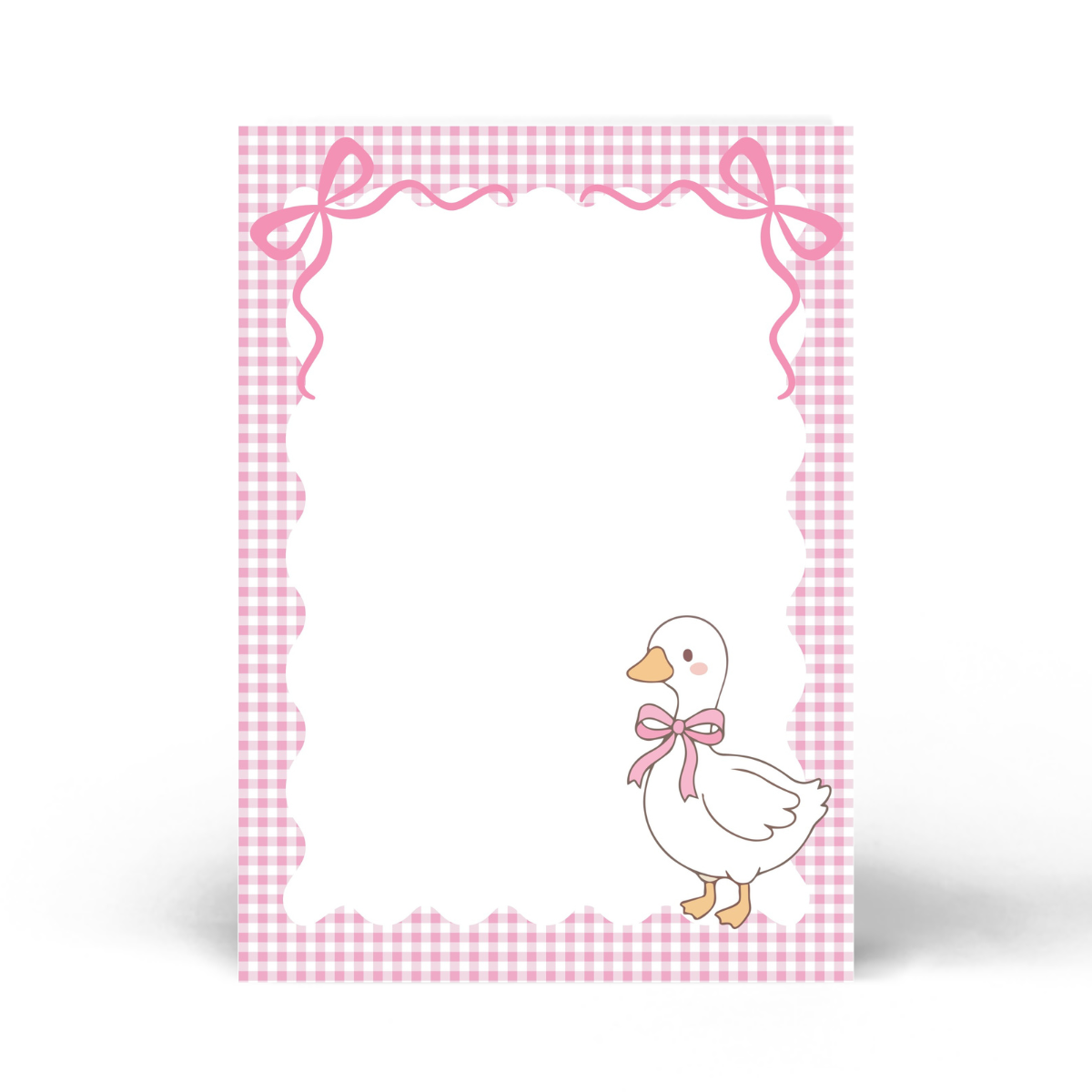 Coquette Goose Notepad – Cute Pink Bow Gingham Stationery 5x7