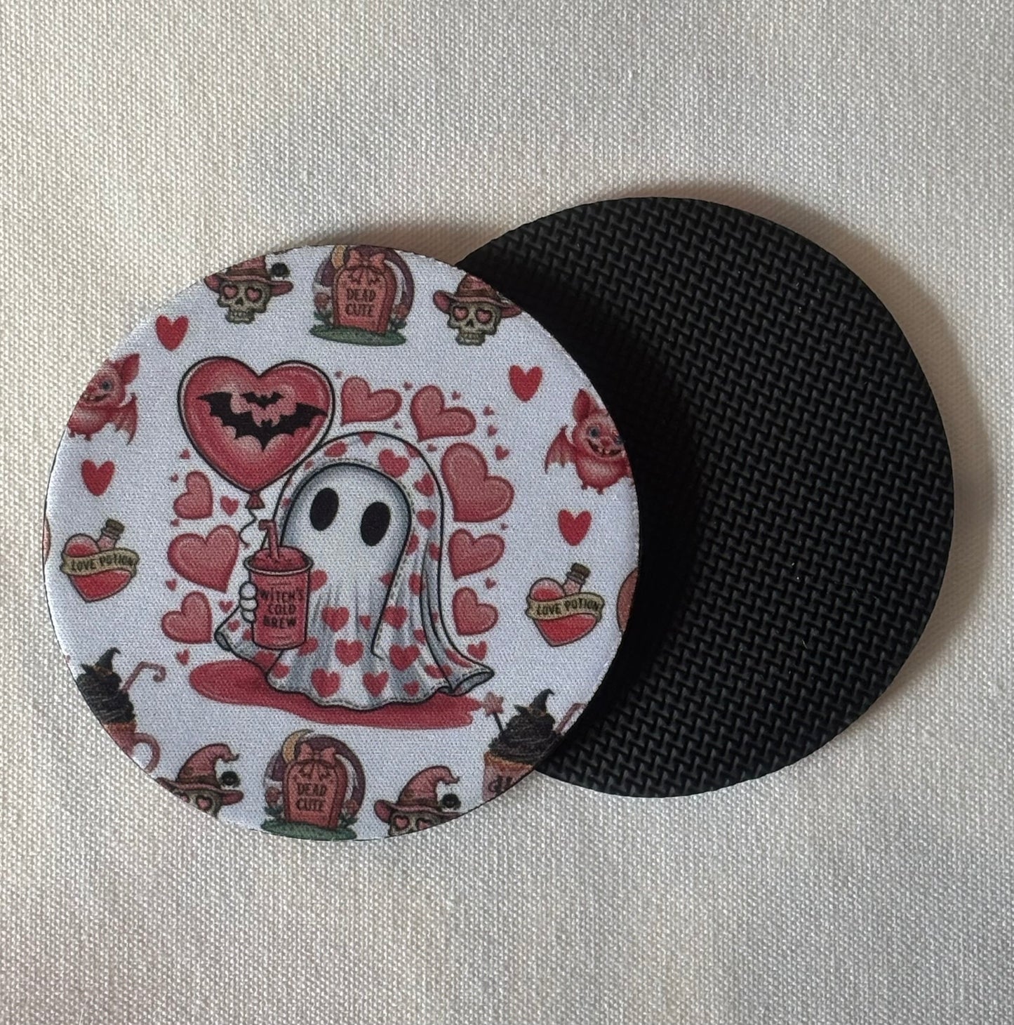 Ghost & Hearts Coasters set of 6 – Sous-verres Fantôme & Cœurs