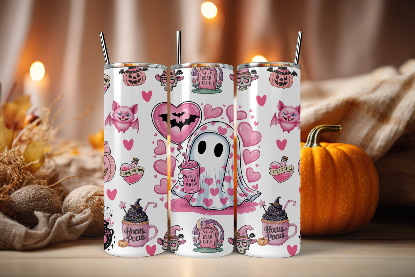 Ghost & Hearts Tumbler – Gobelet Isotherme Fantôme & Cœurs 20 oz