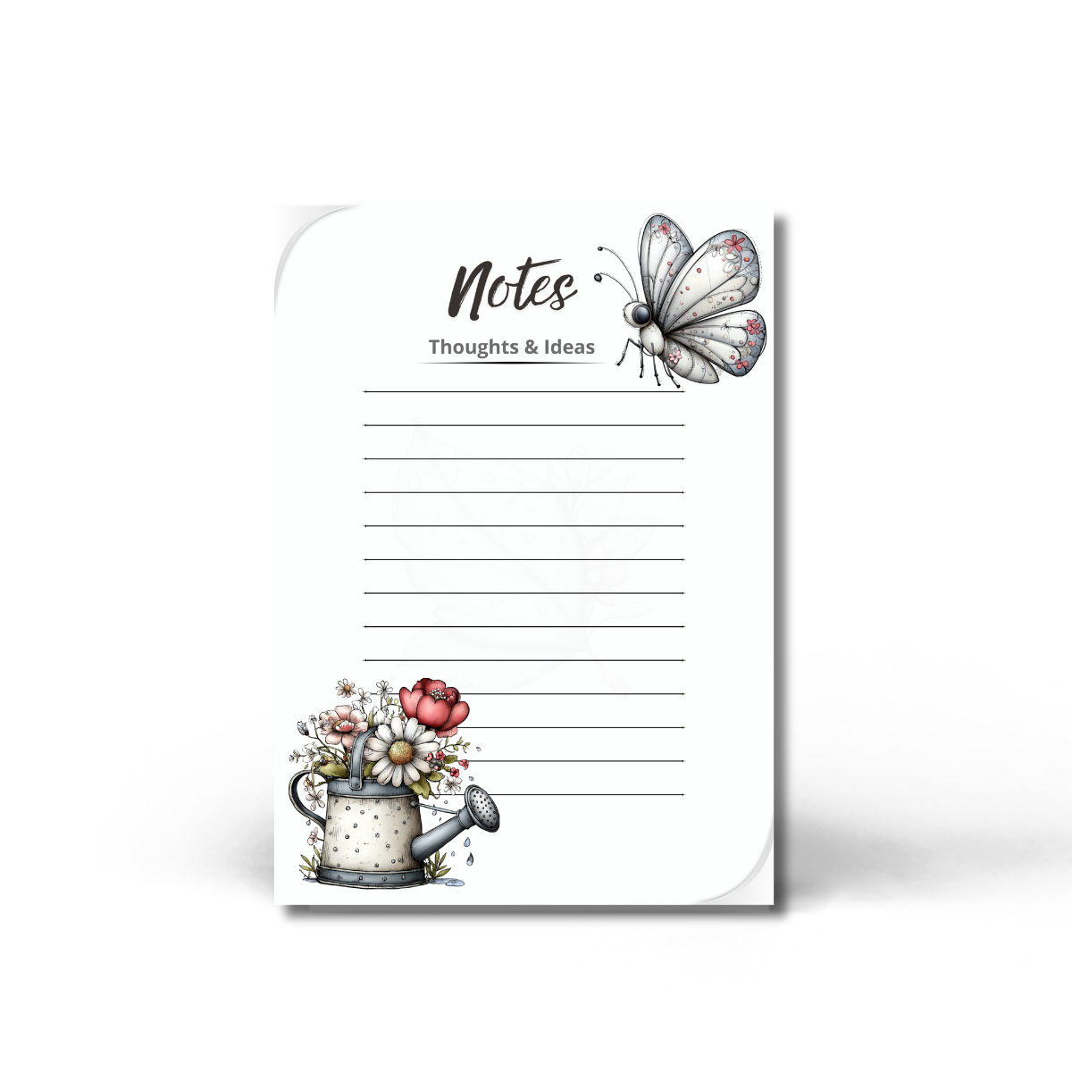 Spring Garden Notes Notepad | Cottage Floral Butterfly | 5 x 7 Lined Writing Pad | Printed in Canada