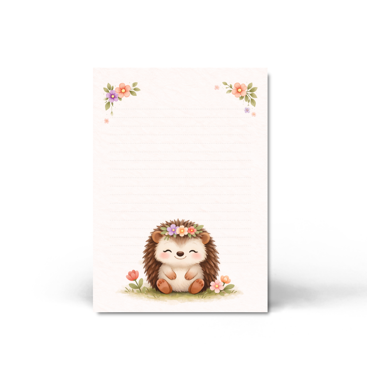 Hedgehog Floral Notepad – 5 x 7 Premium Paper – 50 Pages