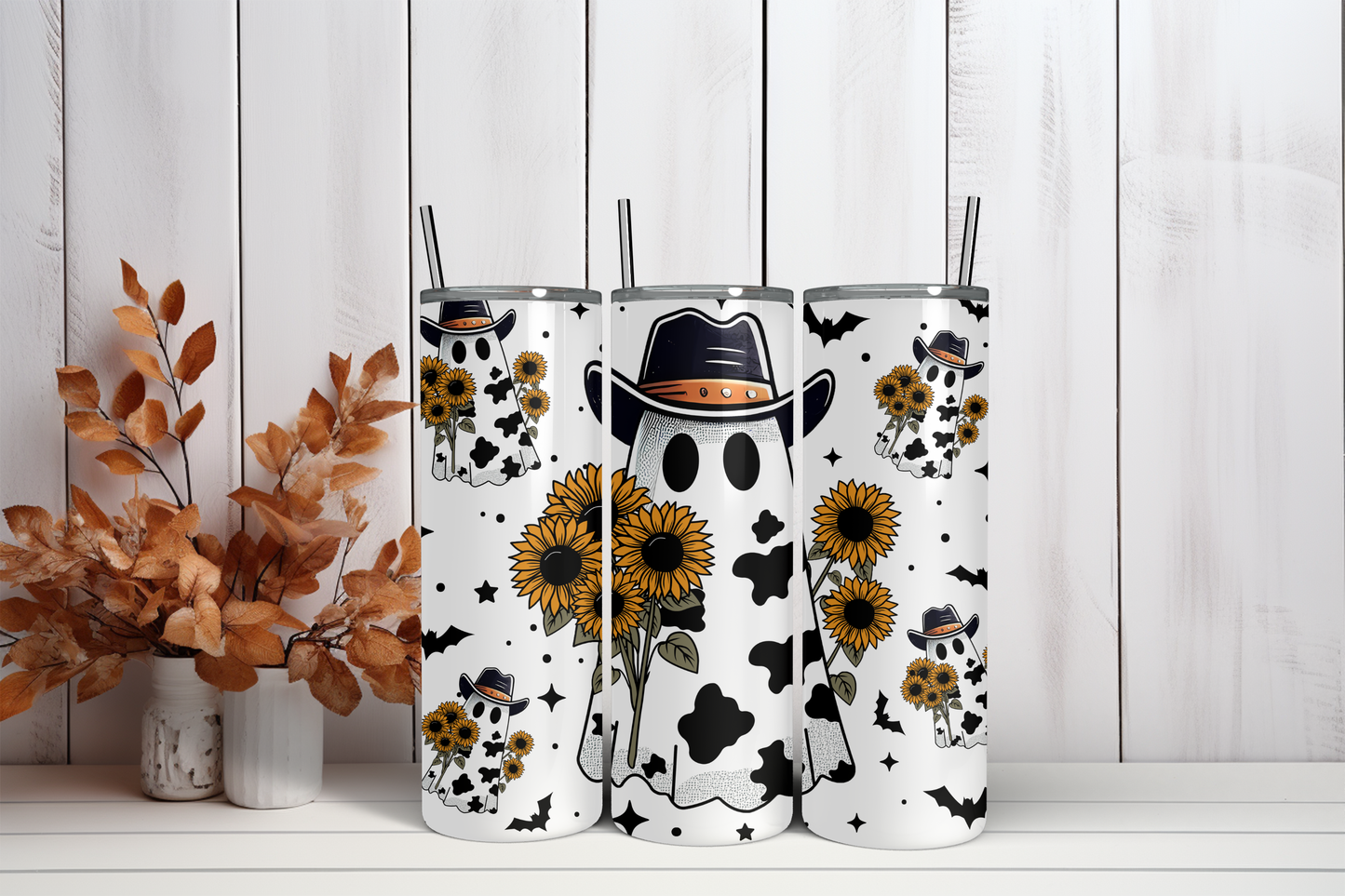 Ghost & Sunflowers Tumbler 20 oz | Gobelet fantôme et tournesols 20 oz