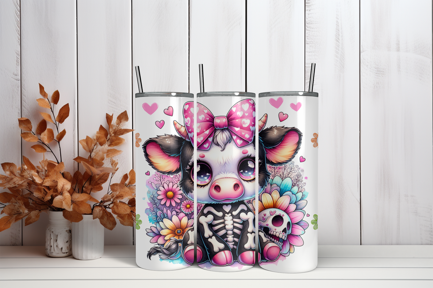 Pastel Spooky Cow Skeleton Tumbler | Gobelet Vache Squelette Pastel Spooky 20 oz
