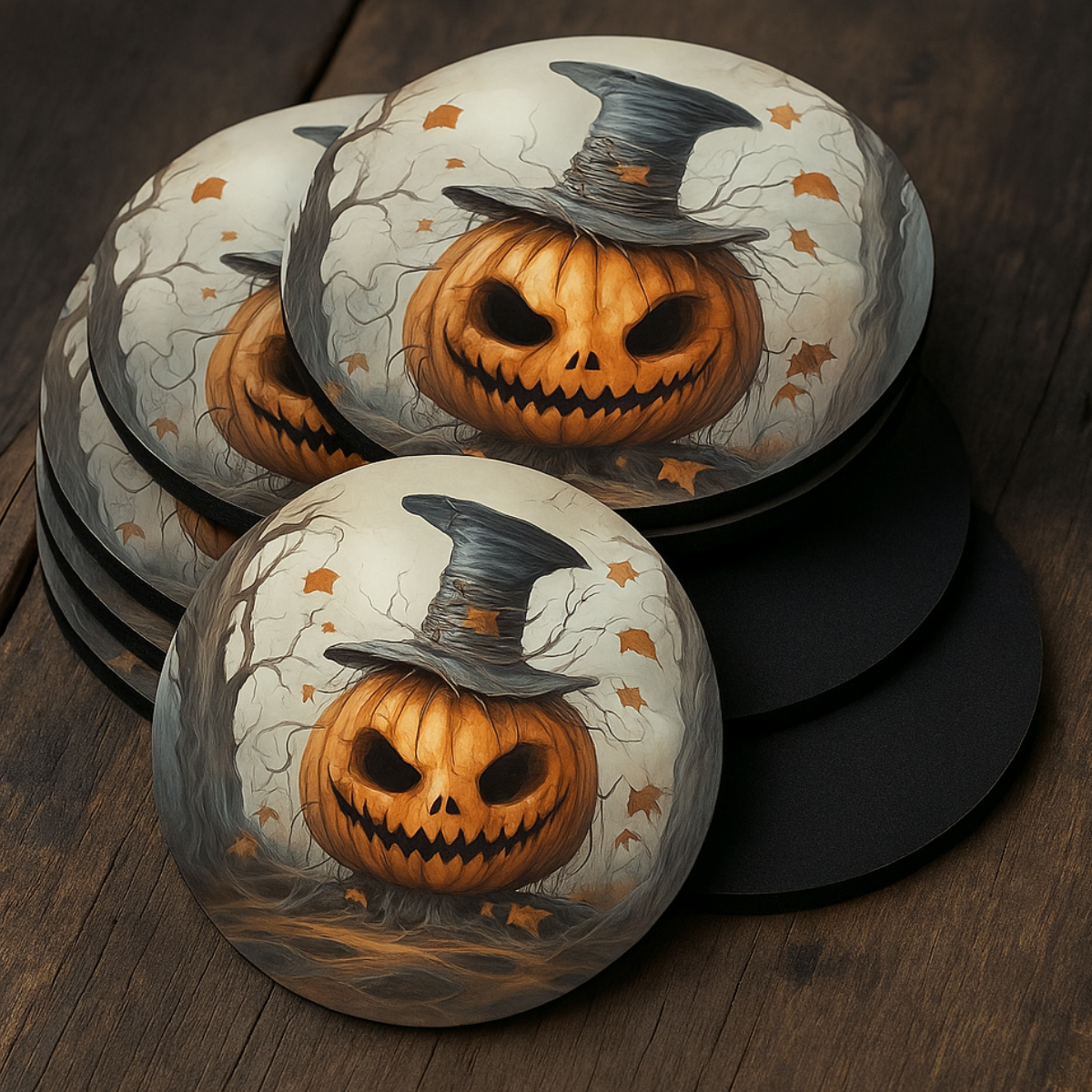 Mad Pumpkin Coasters – Ensemble de 6 Sous-Verres Citrouille d’Halloween (4 po / 10 cm)