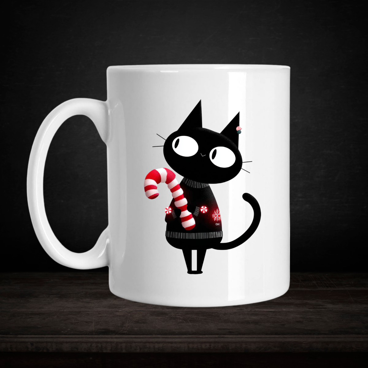 Christmas Cat with Candy Cane – Tasse Chat de Noël avec Sucre d’Orge (15 oz)