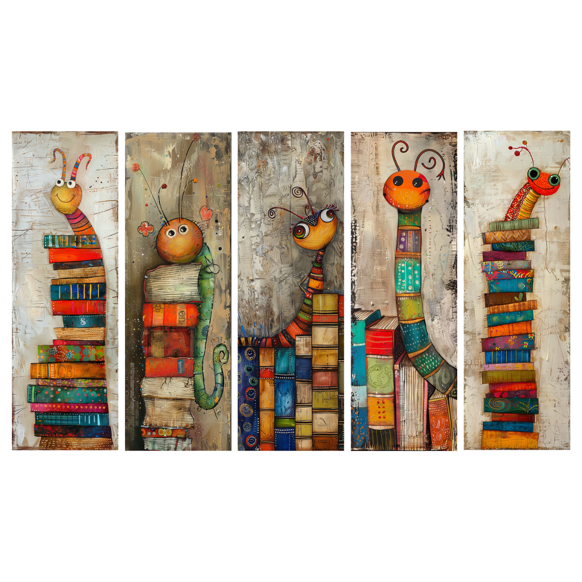 Signet Bookworms coloré – cadeau lecteur original – signet plastifié 2x6