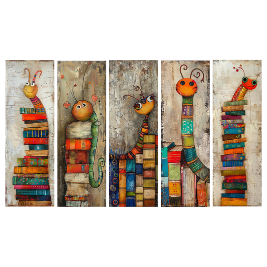Signet Bookworms coloré – cadeau lecteur original – signet plastifié 2x6