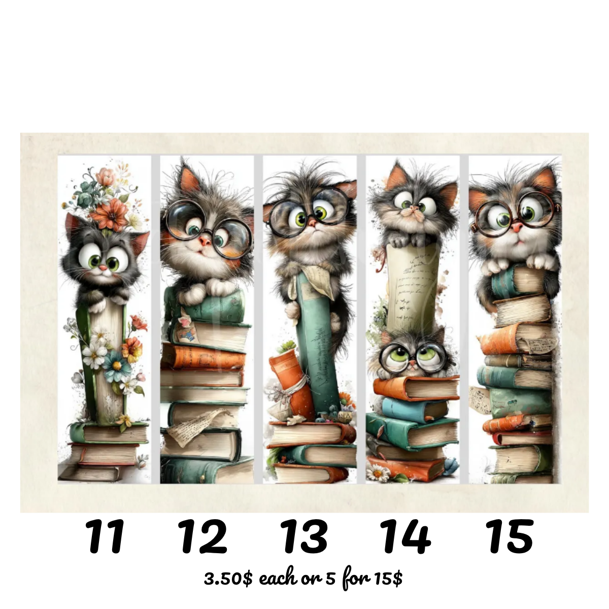 Cute Cat Bookmarks – Laminated (Plastified) 2x7 | Floral Cozy Kittens