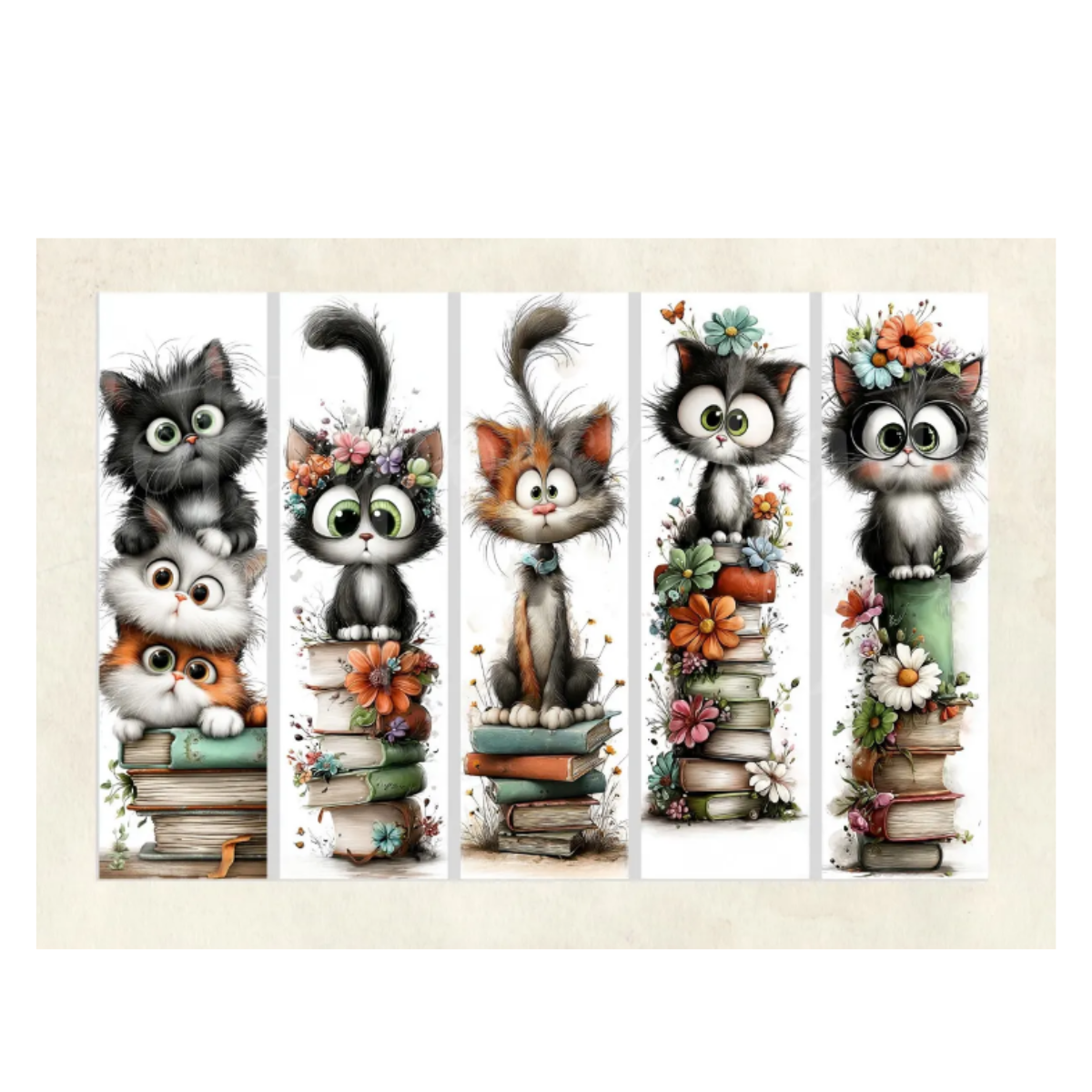 Cute Cat Bookmarks – Laminated (Plastified) 2x7 | Floral Cozy Kittens