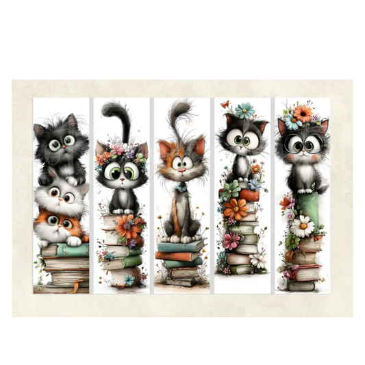 Cute Cat Bookmarks – Laminated (Plastified) 2x7 | Floral Cozy Kittens