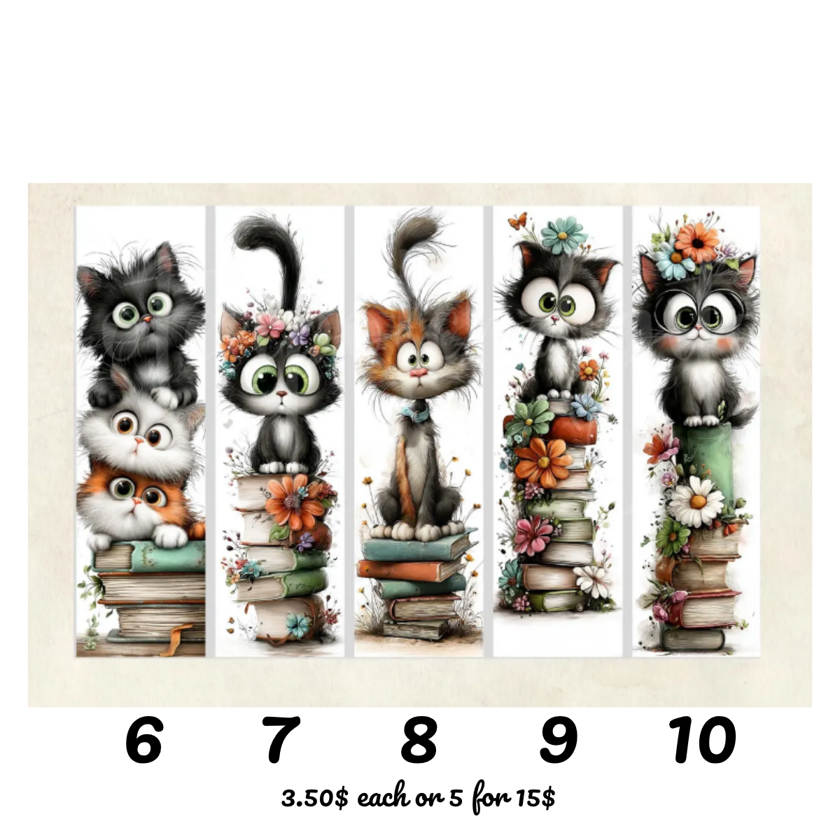 Cute Cat Bookmarks – Laminated (Plastified) 2x7 | Floral Cozy Kittens