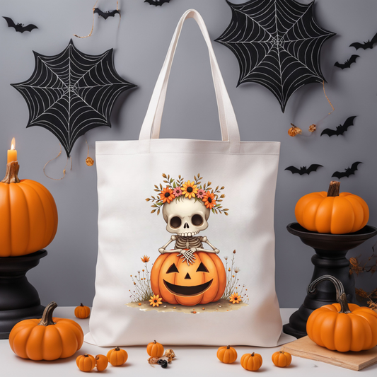 Tote Bag – Skeleton & Pumpkin Charm / Squelette et Citrouille enchantée