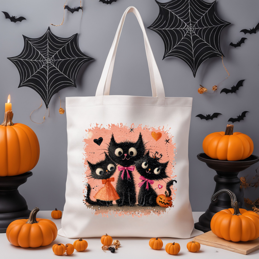 Black Cat Family Tote Bag / Tote Bag Famille de Chats Noirs