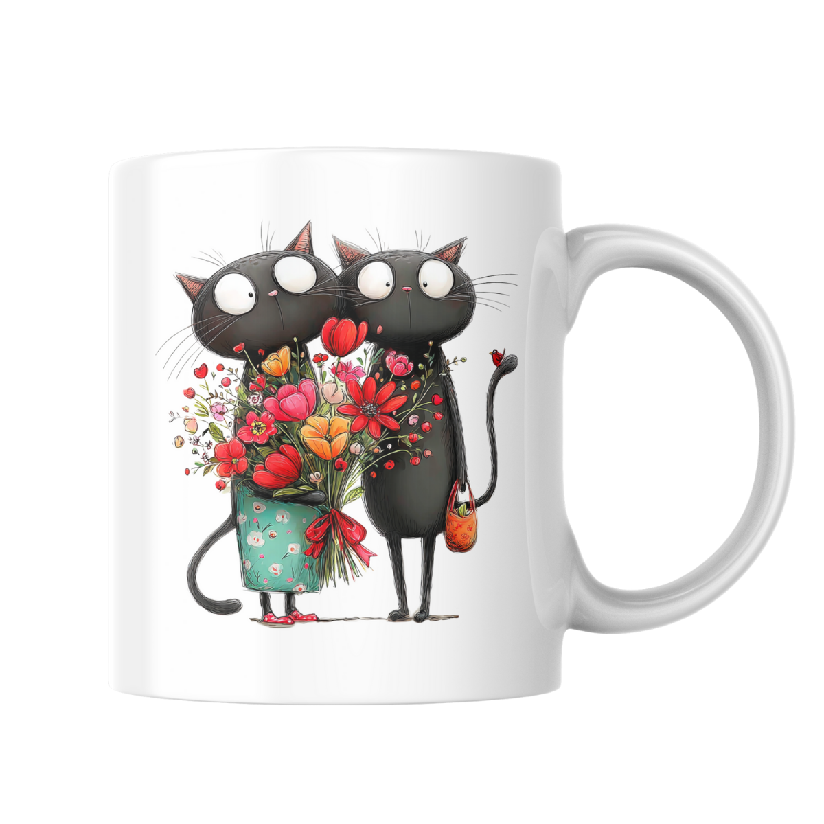 Cute Cats with Flowers Mug – 15 oz Ceramic Coffee Cup