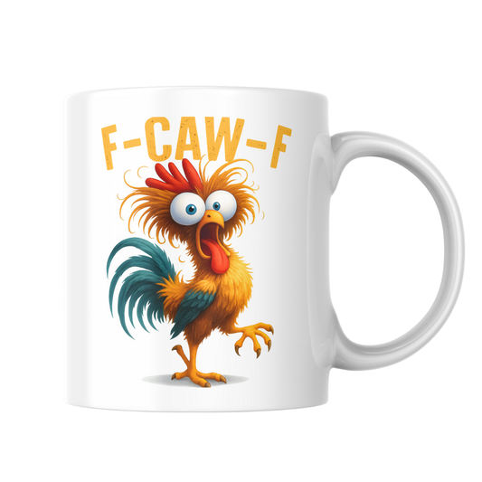 Funny Rooster “F-Caw-F” Mug – 15 oz Ceramic Coffee Cup