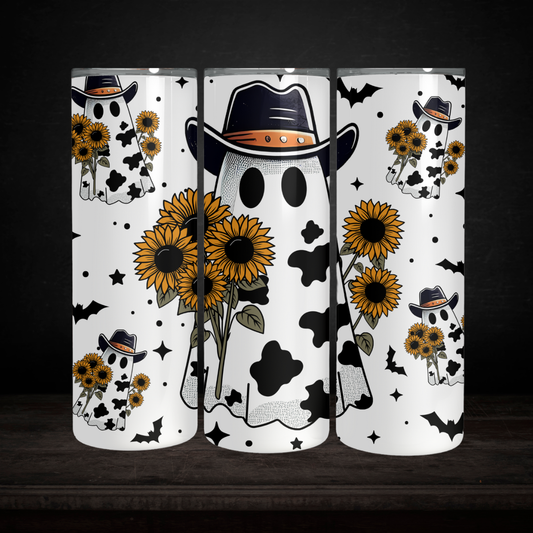 One tumbler with ghost and sunflowers
