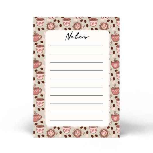 Coffee Lover Notes Notepad | 5x7 Lined Writing Pad | Cute Latte Stationery | Printed in Canada