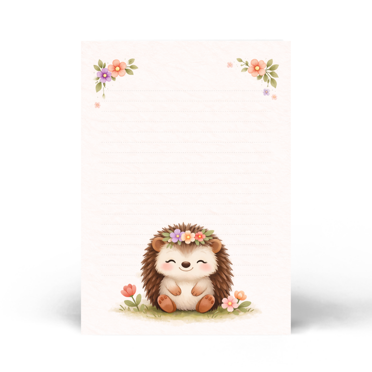 Hedgehog Floral Notepad – 5 x 7 Premium Paper – 50 Pages