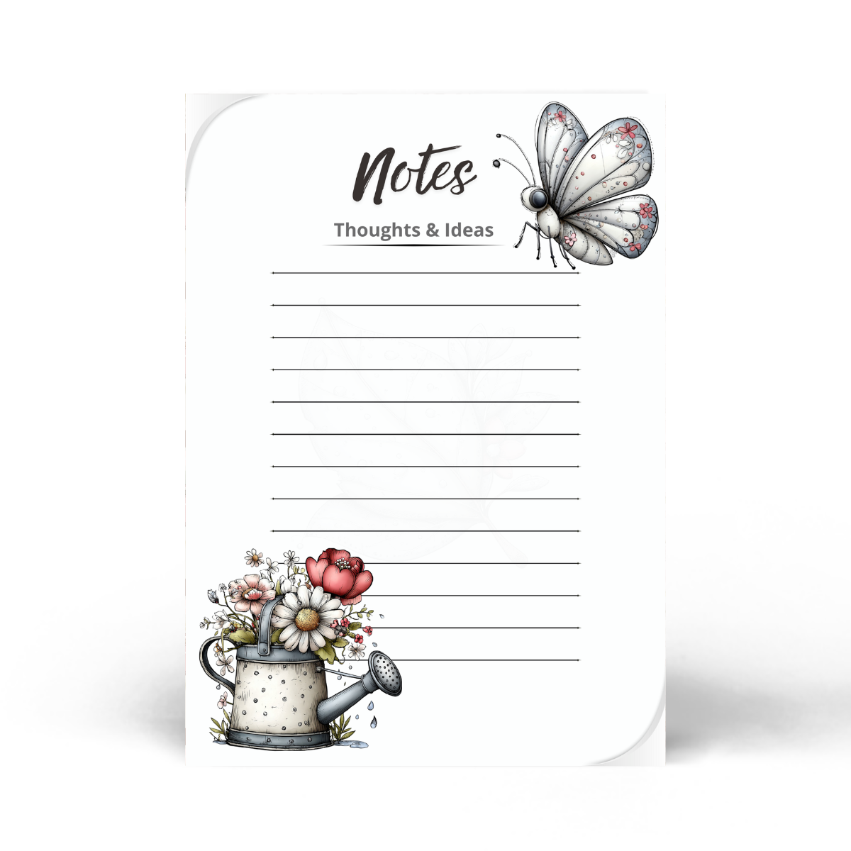 Spring Garden Notes Notepad | Cottage Floral Butterfly | 5 x 7 Lined Writing Pad | Printed in Canada