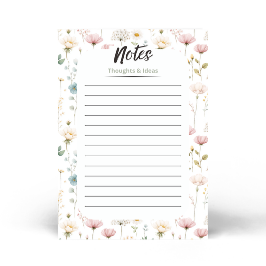 Soft Floral Notes Notepad | 5x7 Lined Writing Pad | 50 Pages | Elegant Botanical Stationery | Printed in Canada