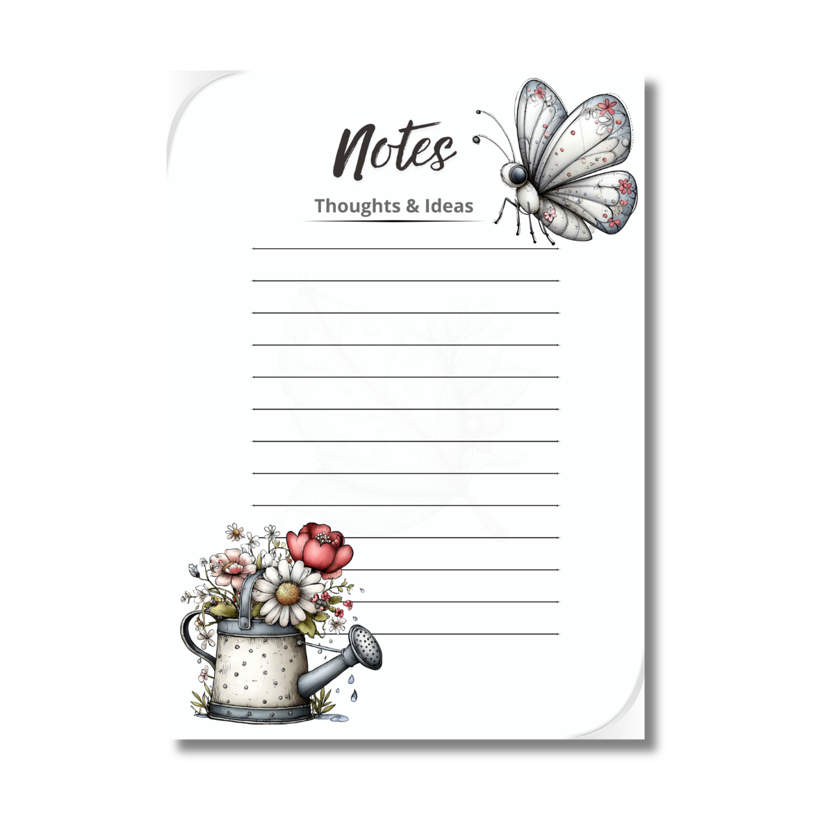 Spring Garden Notes Notepad | Cottage Floral Butterfly | 5 x 7 Lined Writing Pad | Printed in Canada