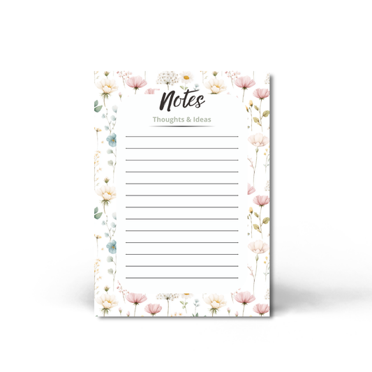 Soft Floral Notes Notepad | 5x7 Lined Writing Pad | 50 Pages | Elegant Botanical Stationery | Printed in Canada