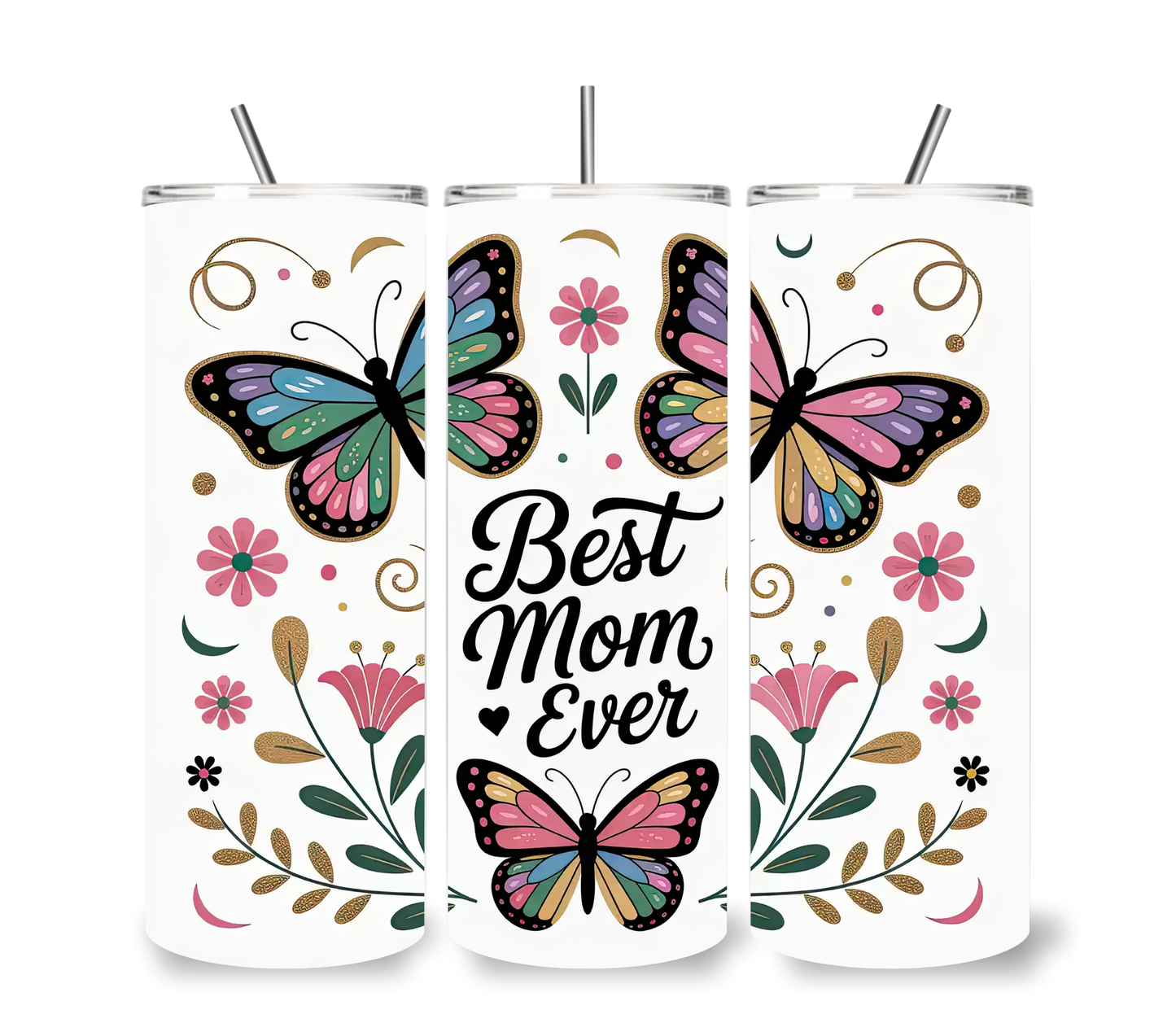 Best Mom Ever Butterfly Tumbler – 20oz Floral Gift for Mother’s Day