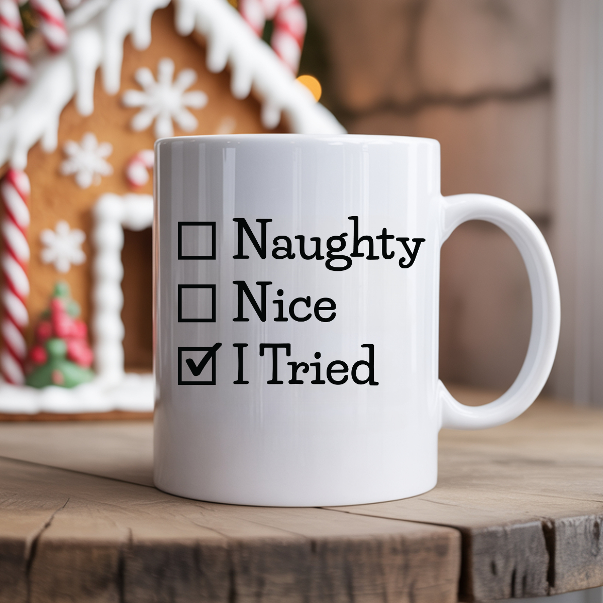 Naughty Nice I Tried Mug 15 oz – Funny Christmas Checklist Cup
