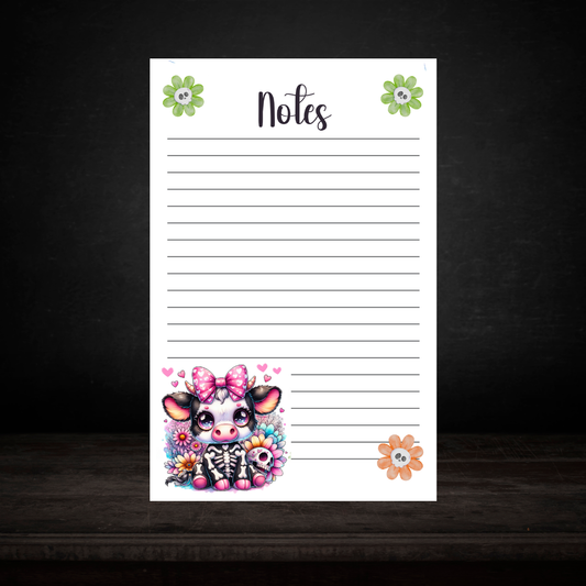 Notepad with a cute cow and squeleton