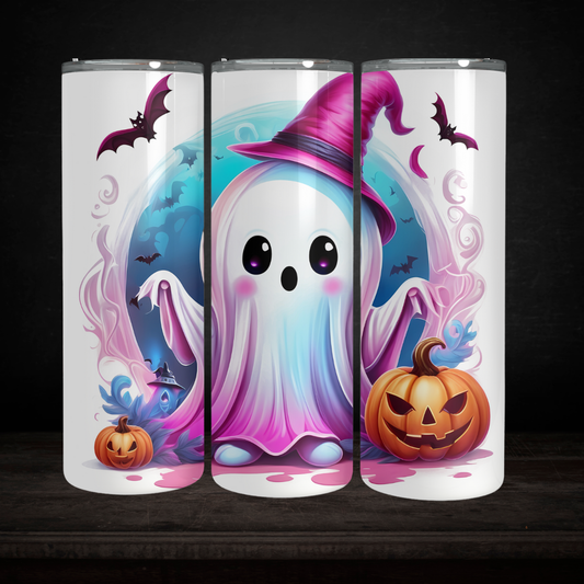 One tumbler with a ghost and pumpkin