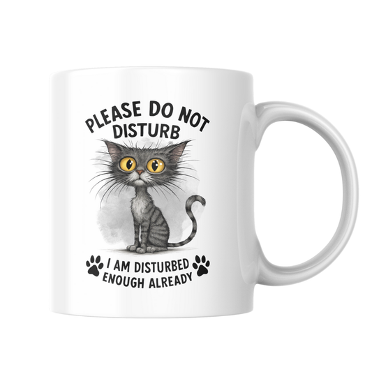 Please Do Not Disturb Cat Mug – 15 oz Ceramic Coffee Cup