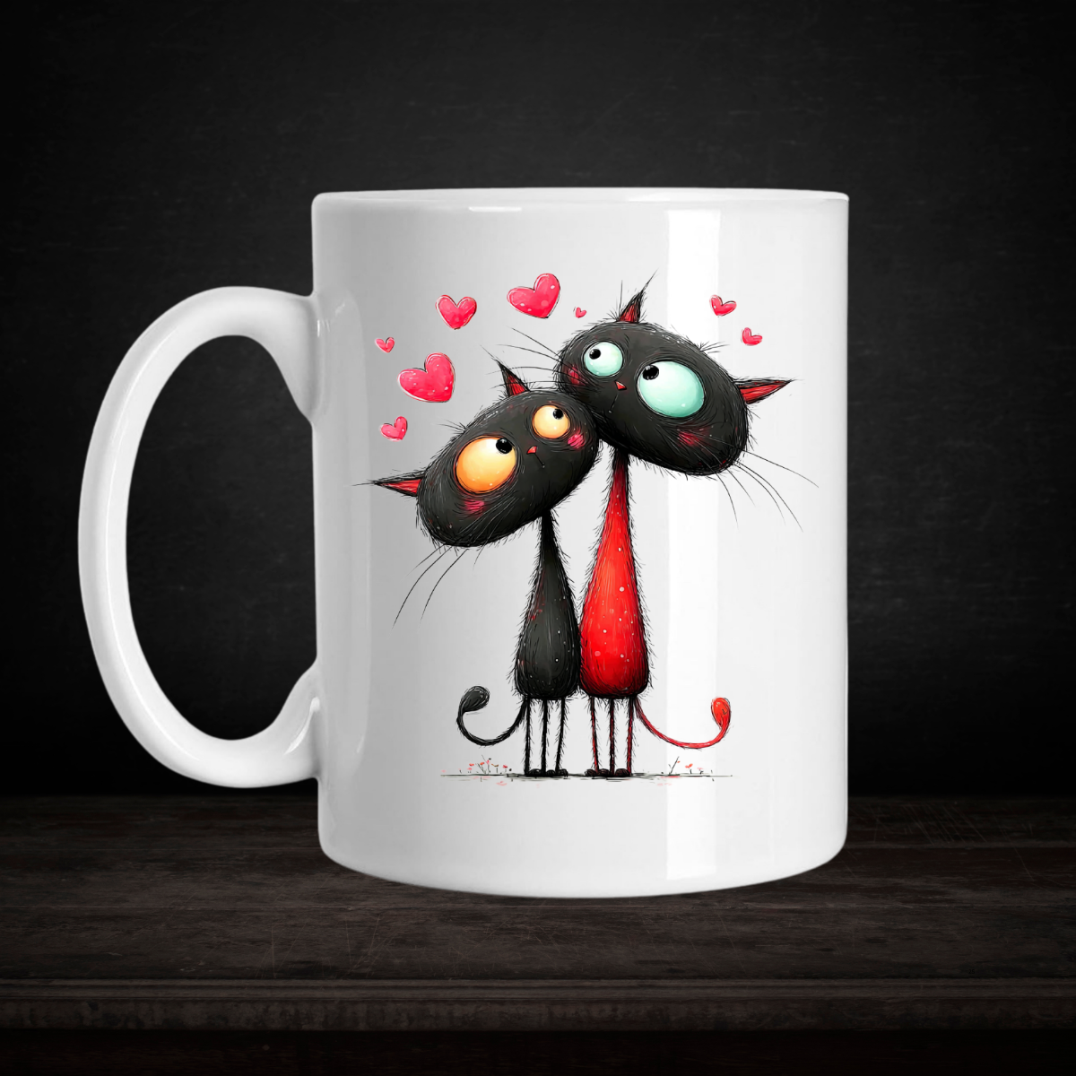 Cute Black Cats Love Mug – 15 oz Ceramic Coffee Cup