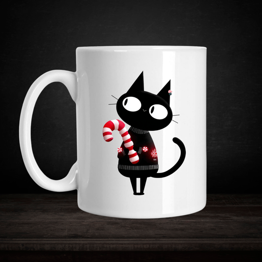 Christmas Cat with Candy Cane – Tasse Chat de Noël avec Sucre d’Orge (15 oz)