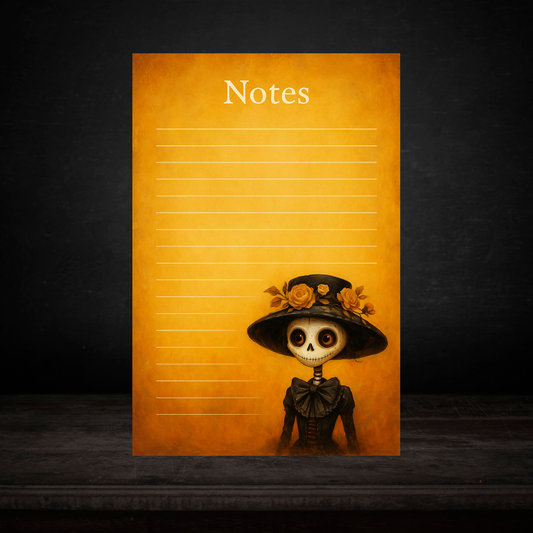 Mam Zelle Notepad – Bloc-notes Squelette Féminin Halloween Demi-Lettre